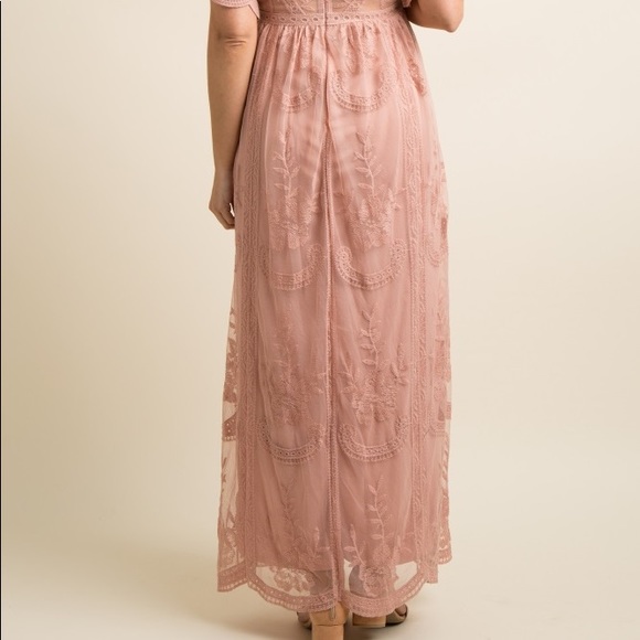 PinkBlush Lace Mesh Plus Maternity Maxi Dress 1X - Picture 5 of 13